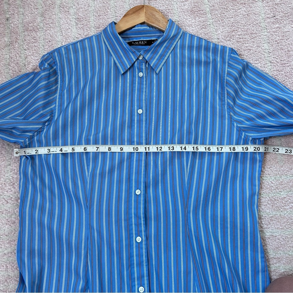 Lauren Ralph Lauren Blue Black White Striped Shirt Dress Button Front Size 16 - Picture 7 of 11